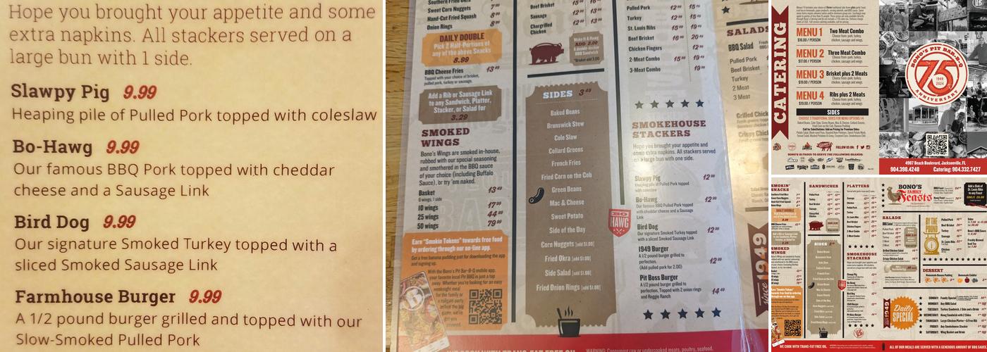 Bono's Pit Bar-B-Q Menu