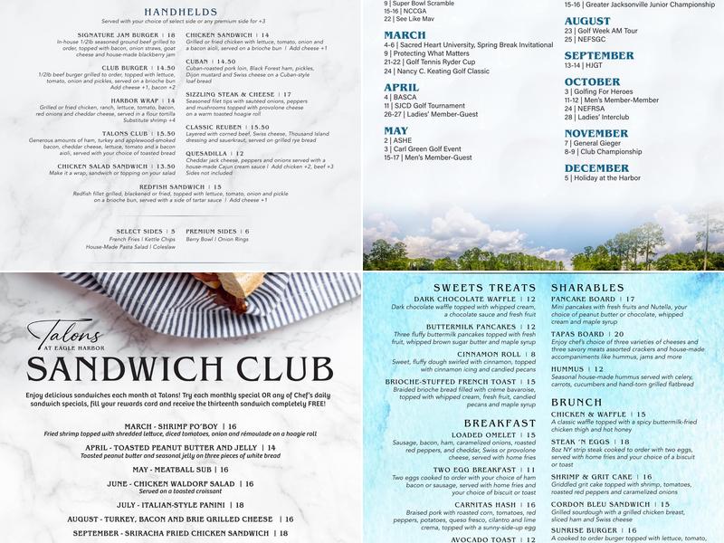 Talons Clubhouse Restaurant Menu