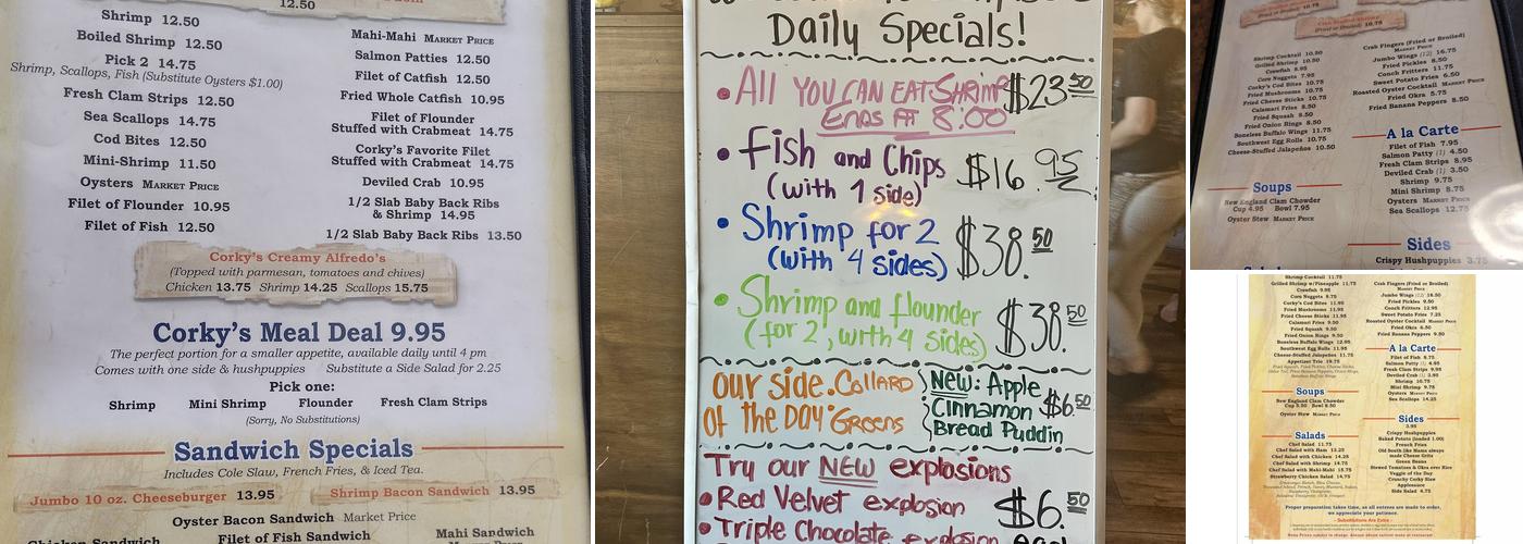 Corky Bell's Seafood & Steaks Menu