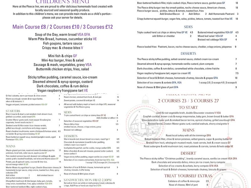 National Trust - The Fleece Inn Menu