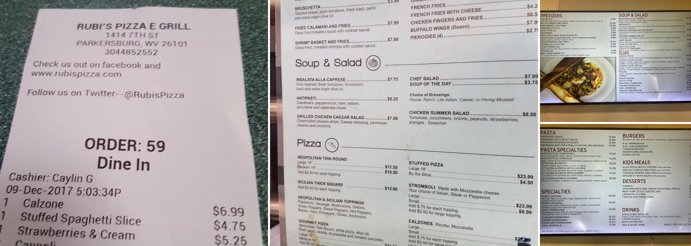 Rubi's Pizza & Grill Menu