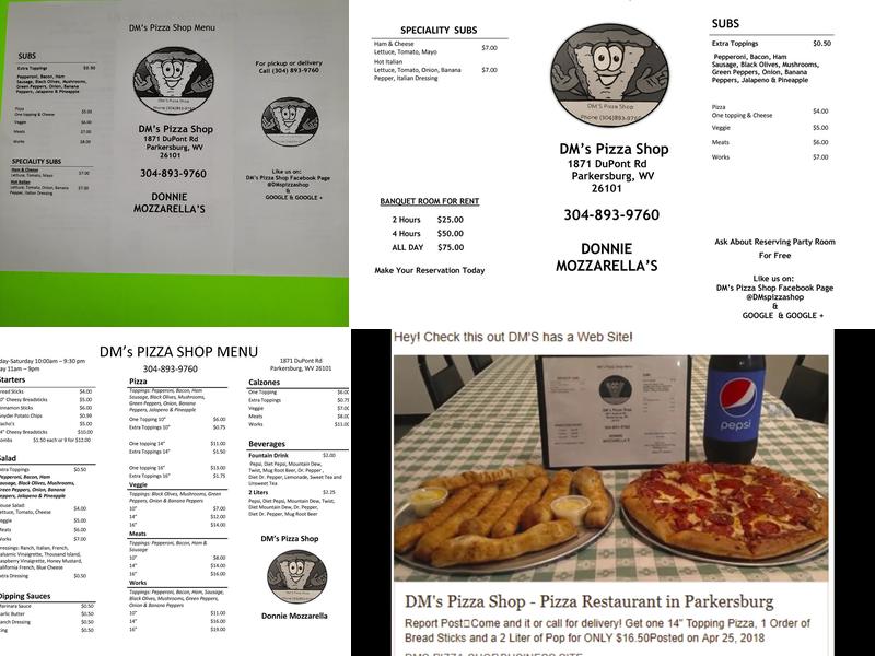 DM's Pizza Shop Menu