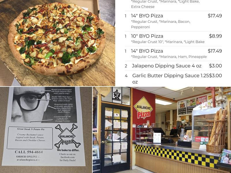 Avalanche Pizza Menu