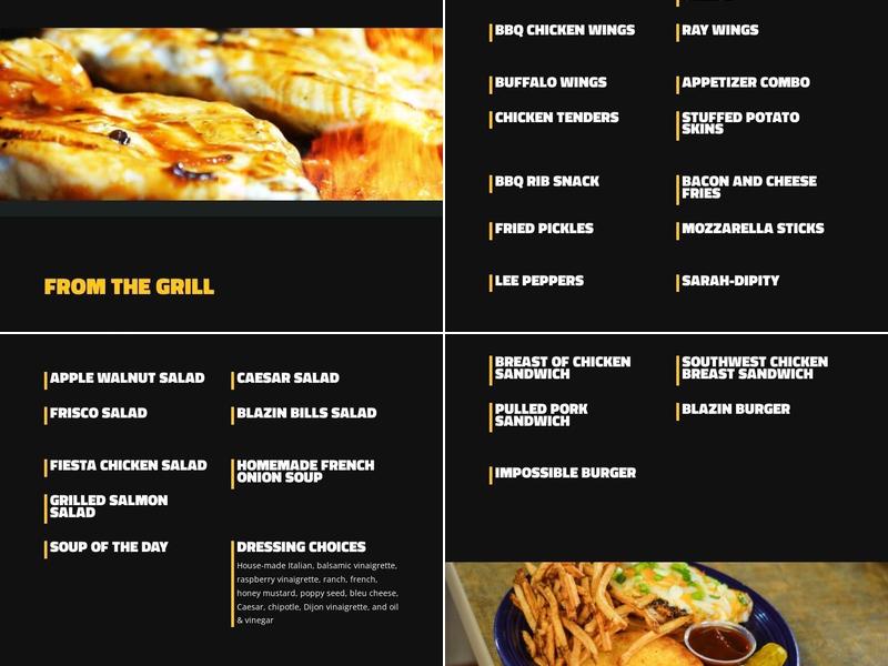 Blazin Bills Menu