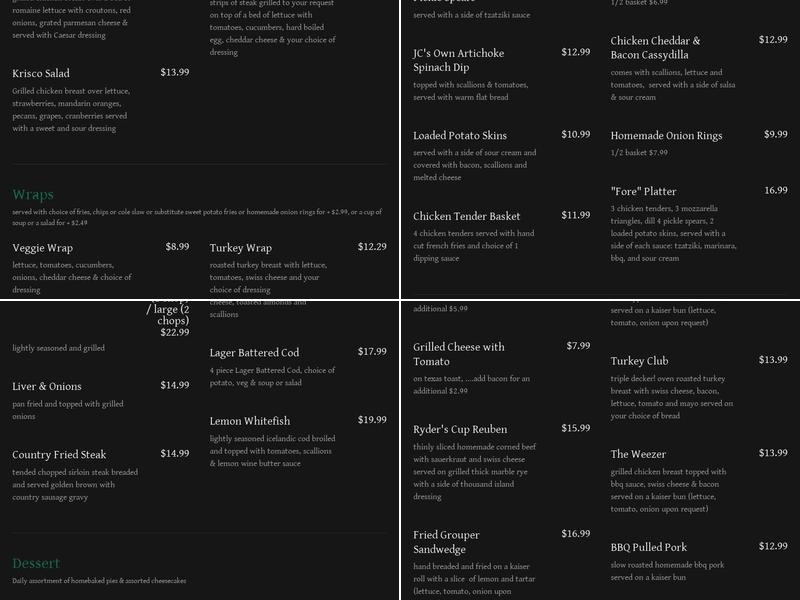 JC's Restaurant Menu