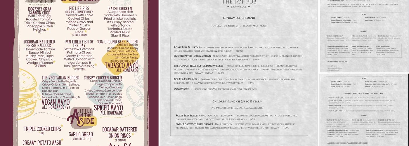 The Top Pub - Brown Edge Menu