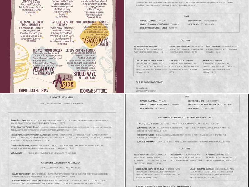 The Top Pub - Brown Edge Menu