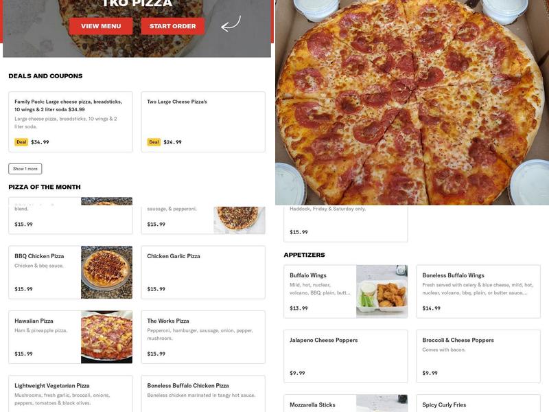 TKO Pizza Menu