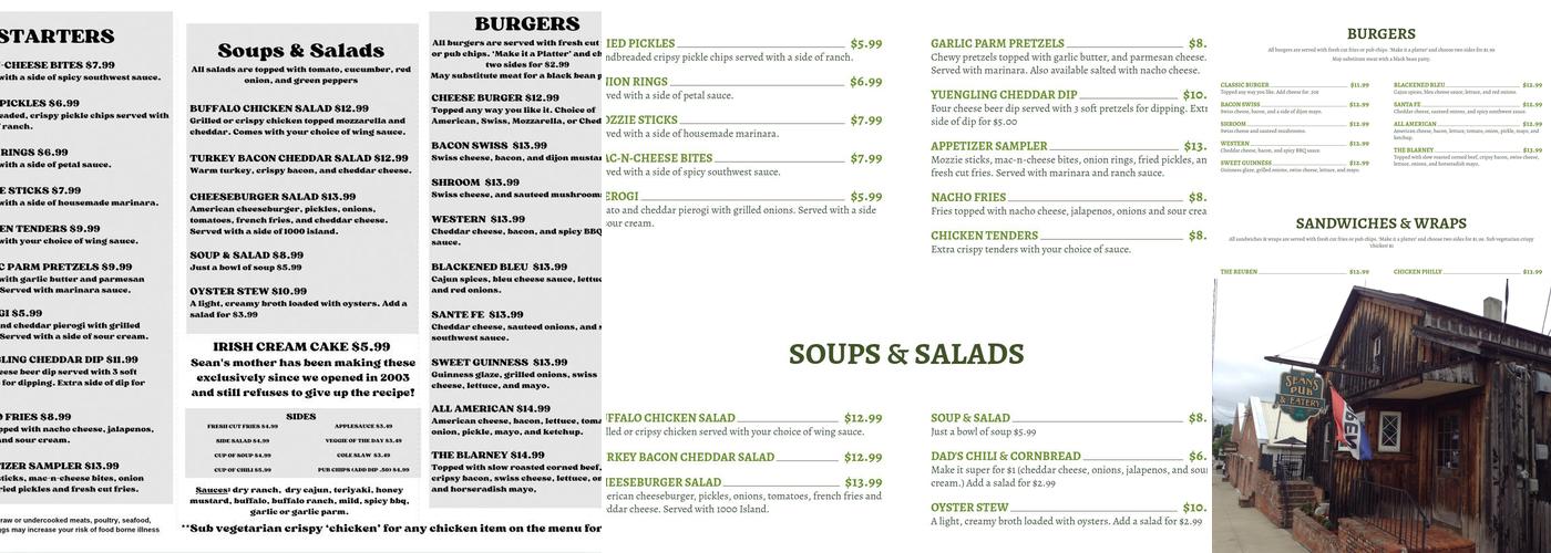 Sean's Pub & Eatery Menu