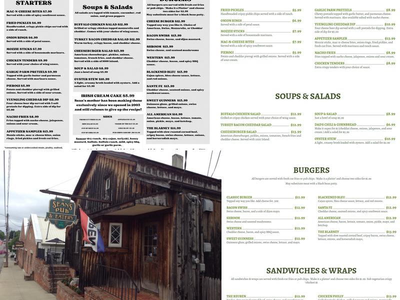 Sean's Pub & Eatery Menu