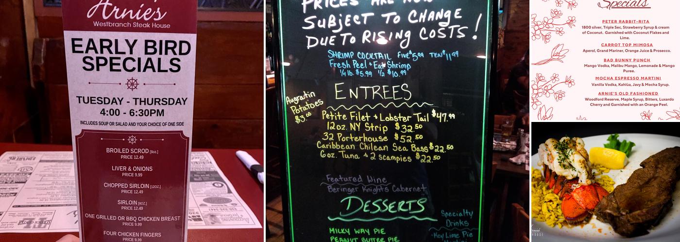 Arnie's West Branch Steak House Menu
