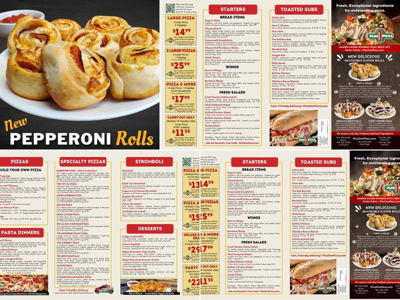 Plus 1 Pizza Menu