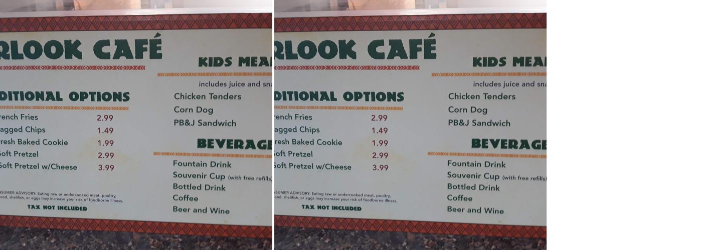 The Overlook Cafe and Gift Shop Menu