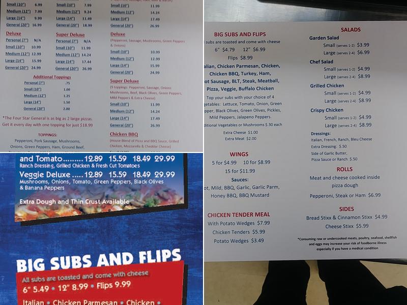 Four Star Pizza Menu