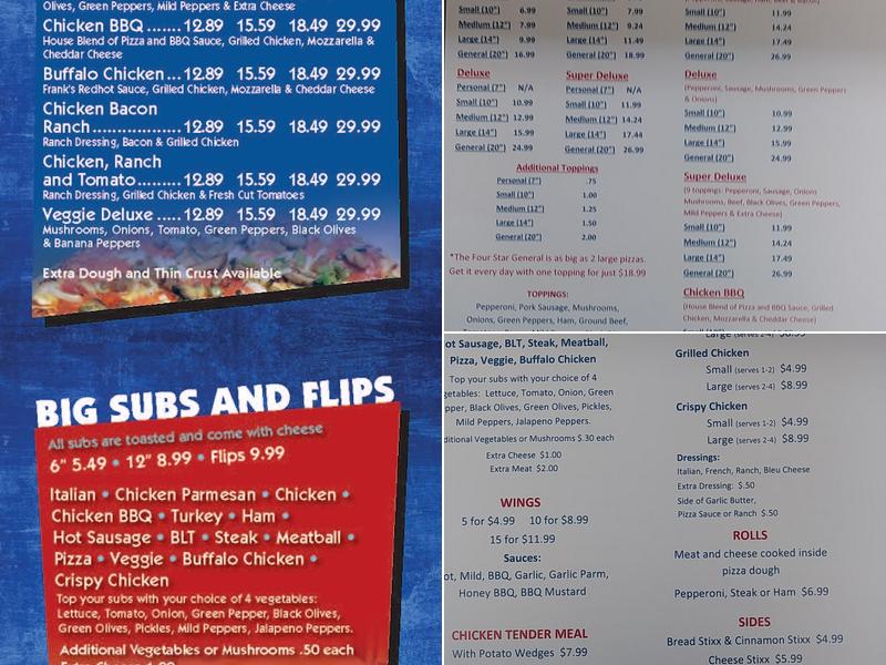 Four Star Pizza Menu