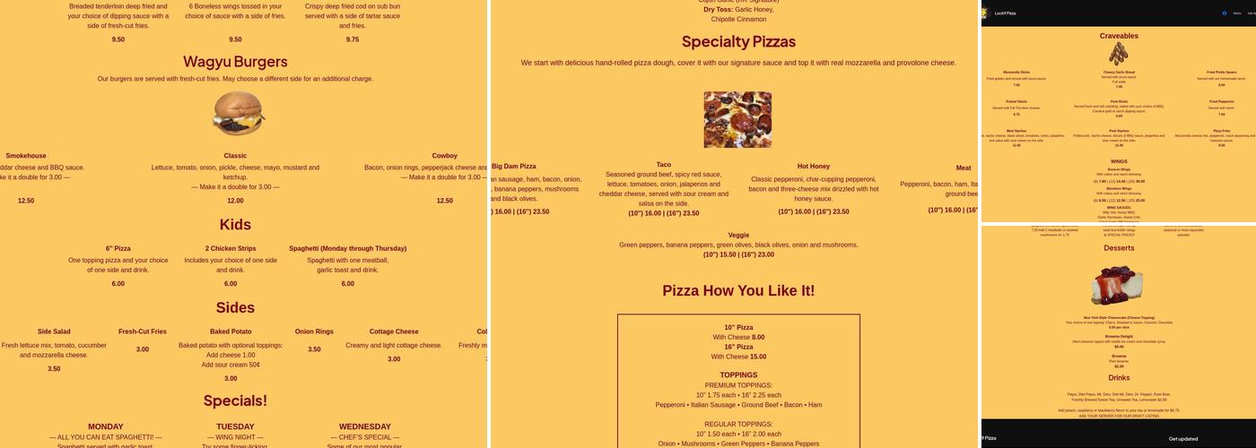 Lock 9 Pizza Menu