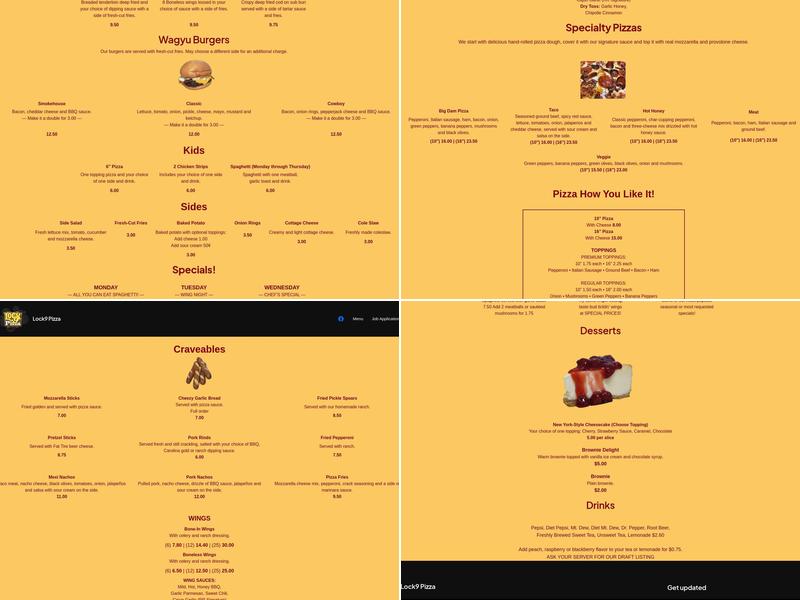 Lock 9 Pizza Menu