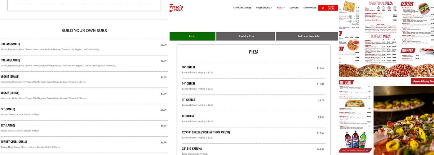 Creno's Pizza Menu