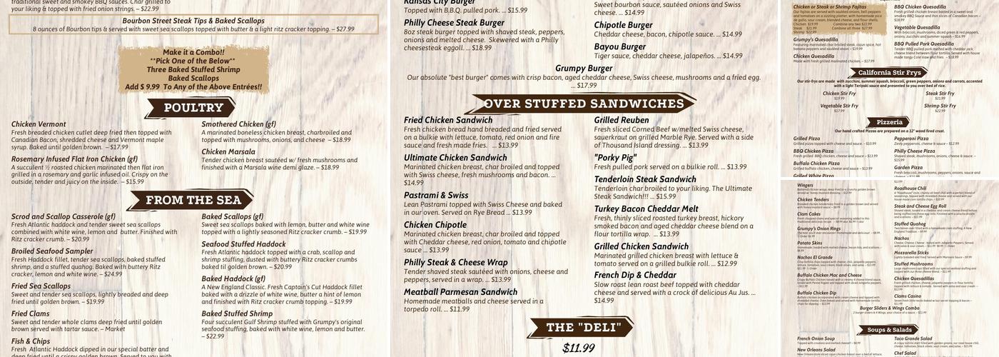 Grumpy's Restaurant Menu