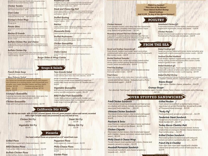 Grumpy's Restaurant Menu