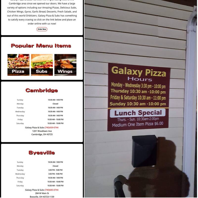 Galaxy Pizza Menu