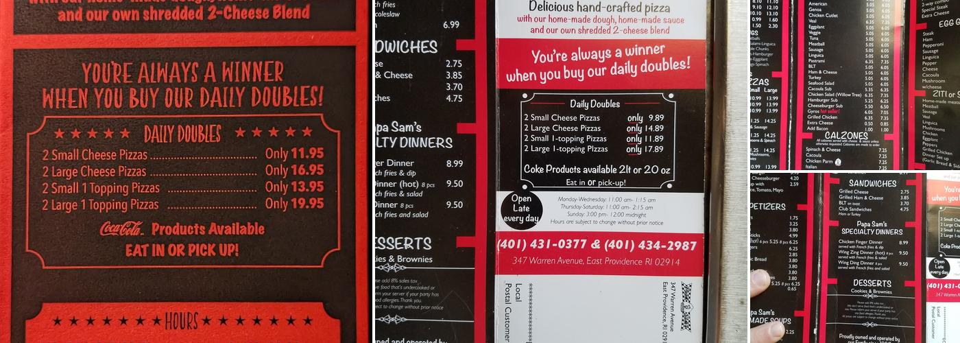 Papa Sam's Pizza Menu