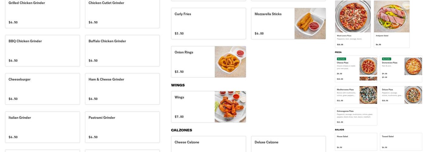 Rita's Pizza Menu