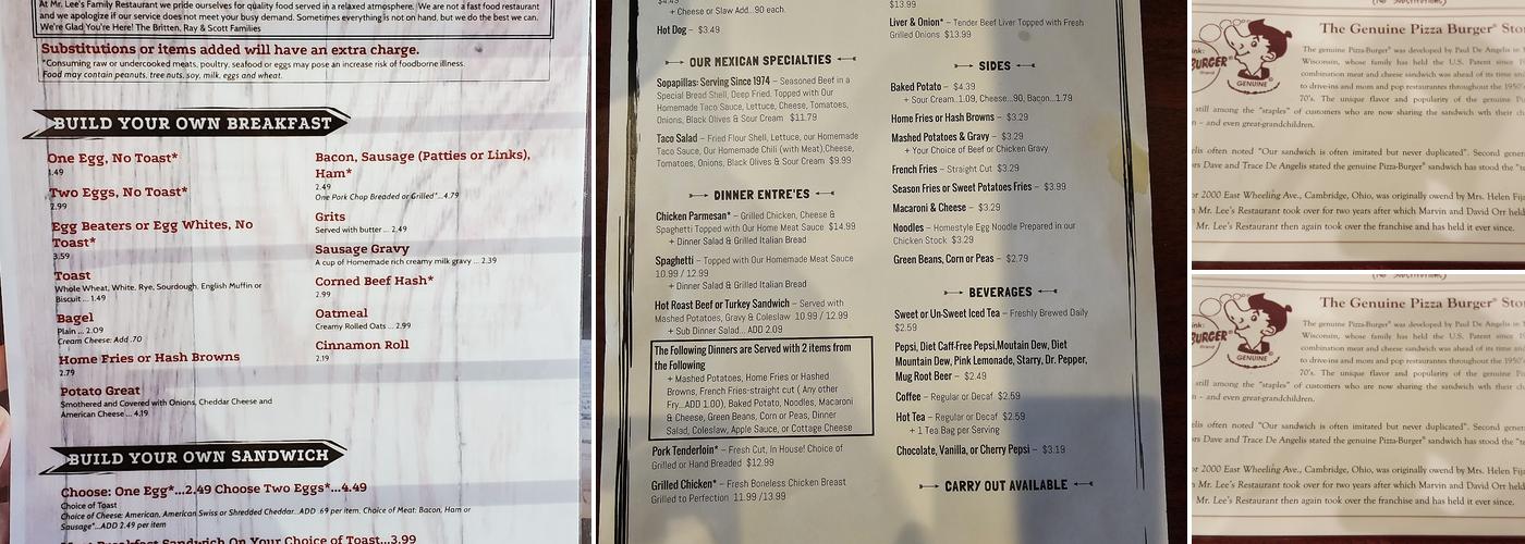 Mr Lee's Restaurant Menu