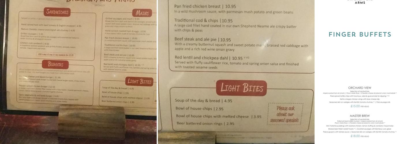 Bricklayers Arms Menu