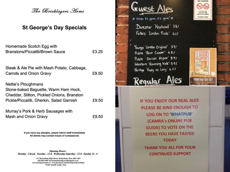 The Bricklayers Arms Menu