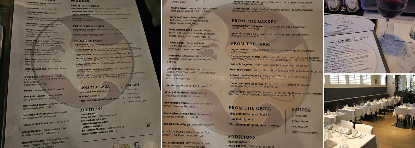 Circe Restaurant & Bar - Providence Menu