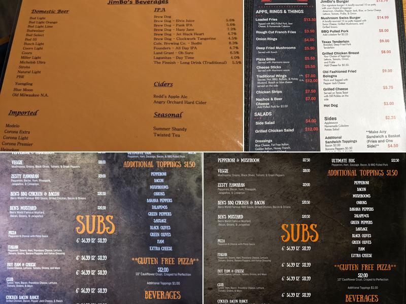 JimBo's Burgers and Beer Menu