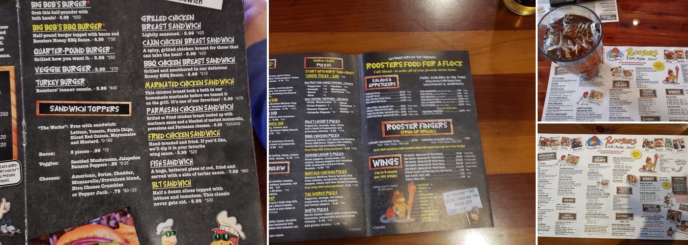 Roosters Menu