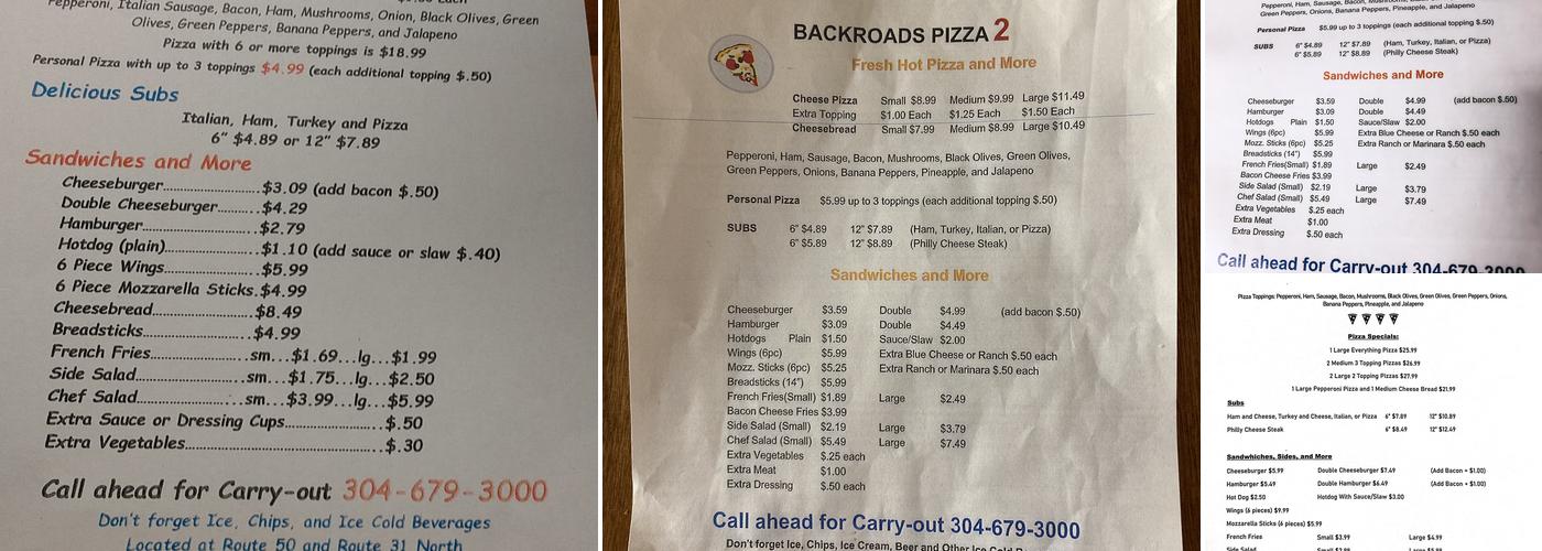 Back Roads Pizza 2 Menu