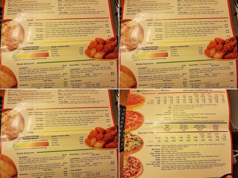East of Chicago Pizza Menu