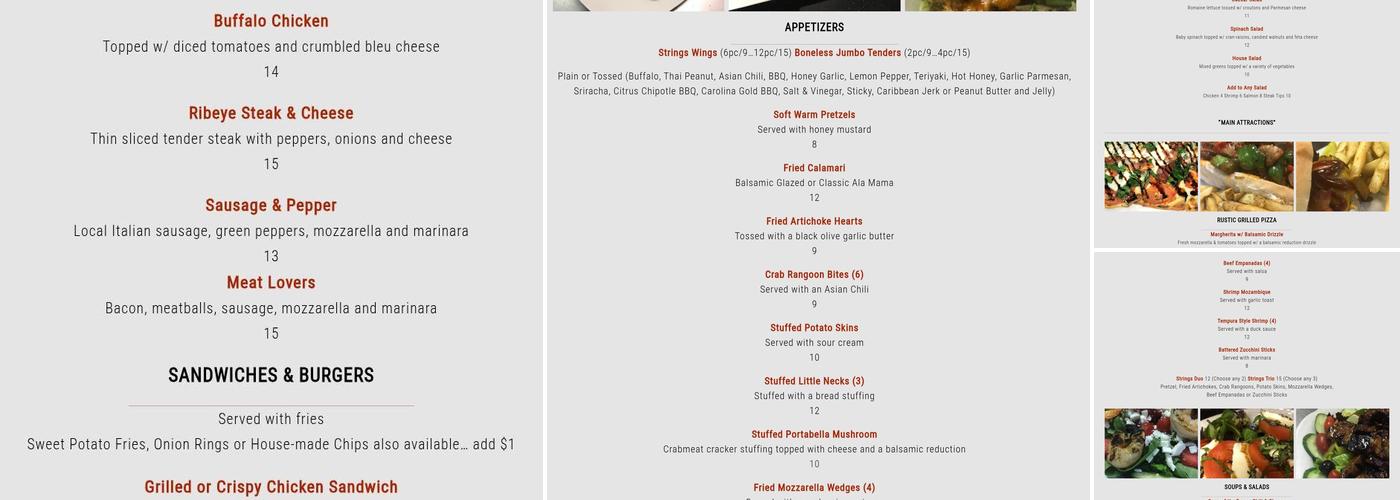 Strings Bar & Grill Menu