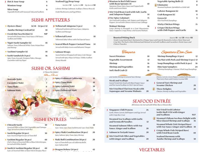 Jacky's Waterplace & Sushi Bar Menu