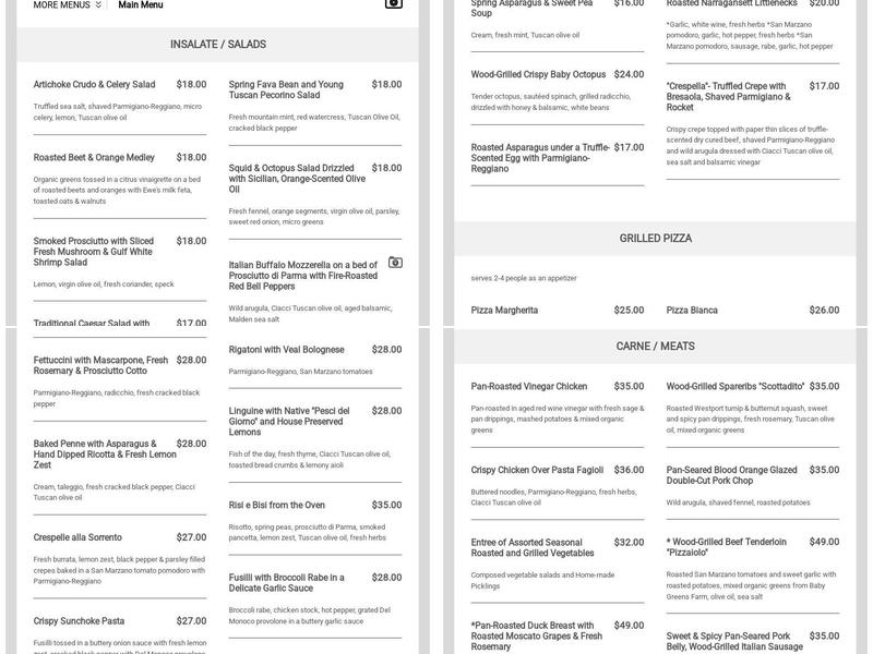 Bacaro Menu