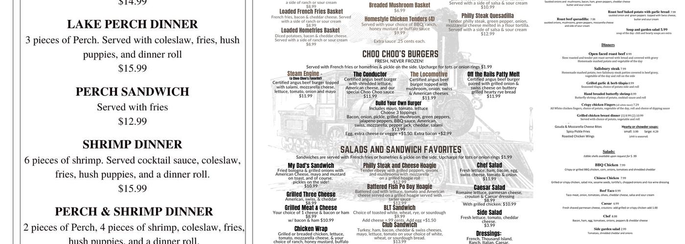 Becca's Choo Choos Menu