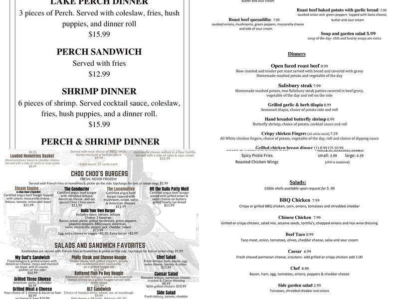 Becca's Choo Choos Menu