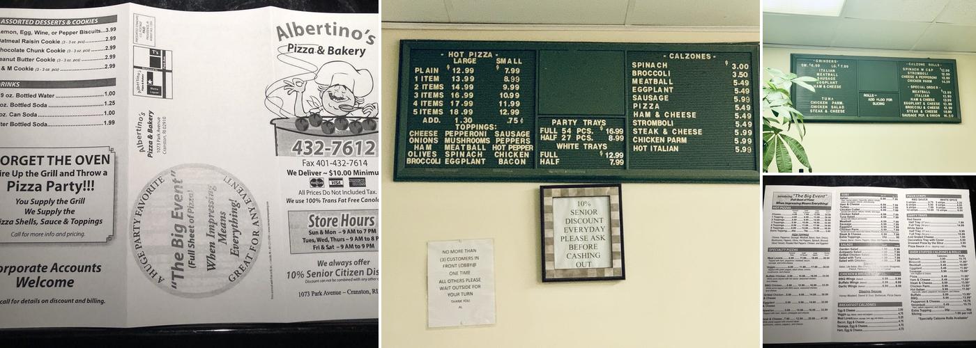 Albertino's Pizza Menu