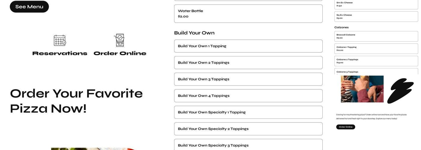 Excellent Pizza Menu