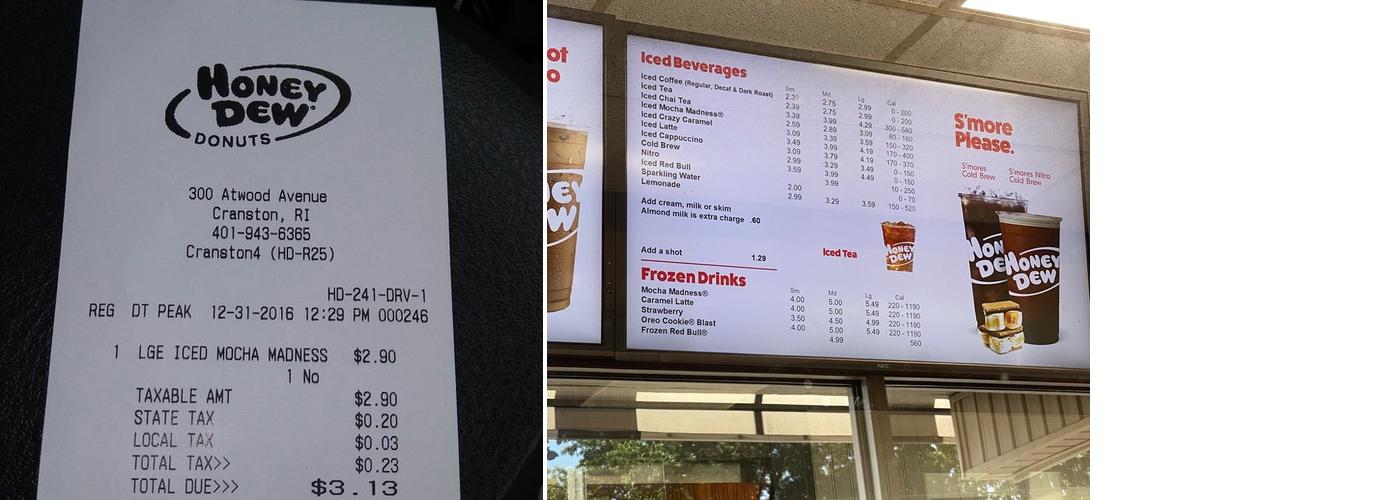 Honey Dew Donuts Menu