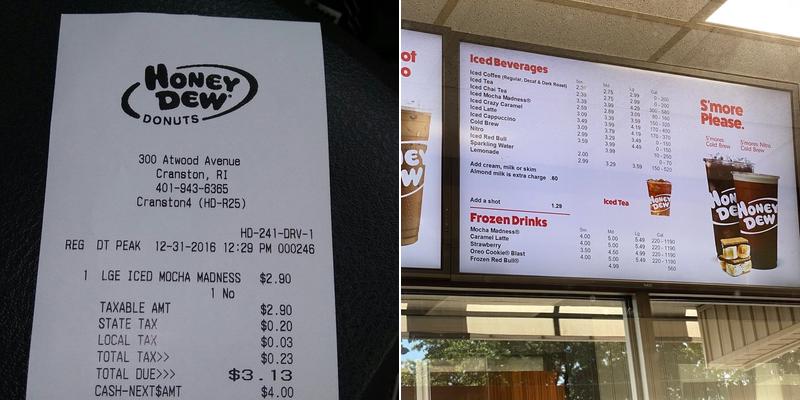 Honey Dew Donuts Menu