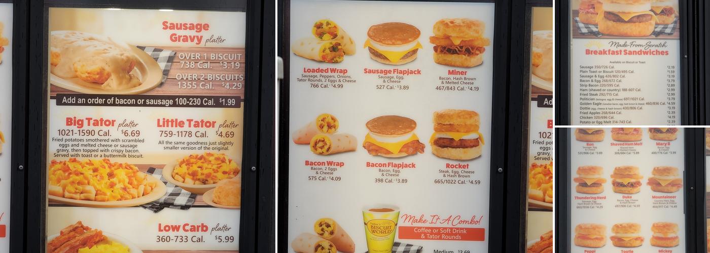 Tudor's Biscuit World Menu