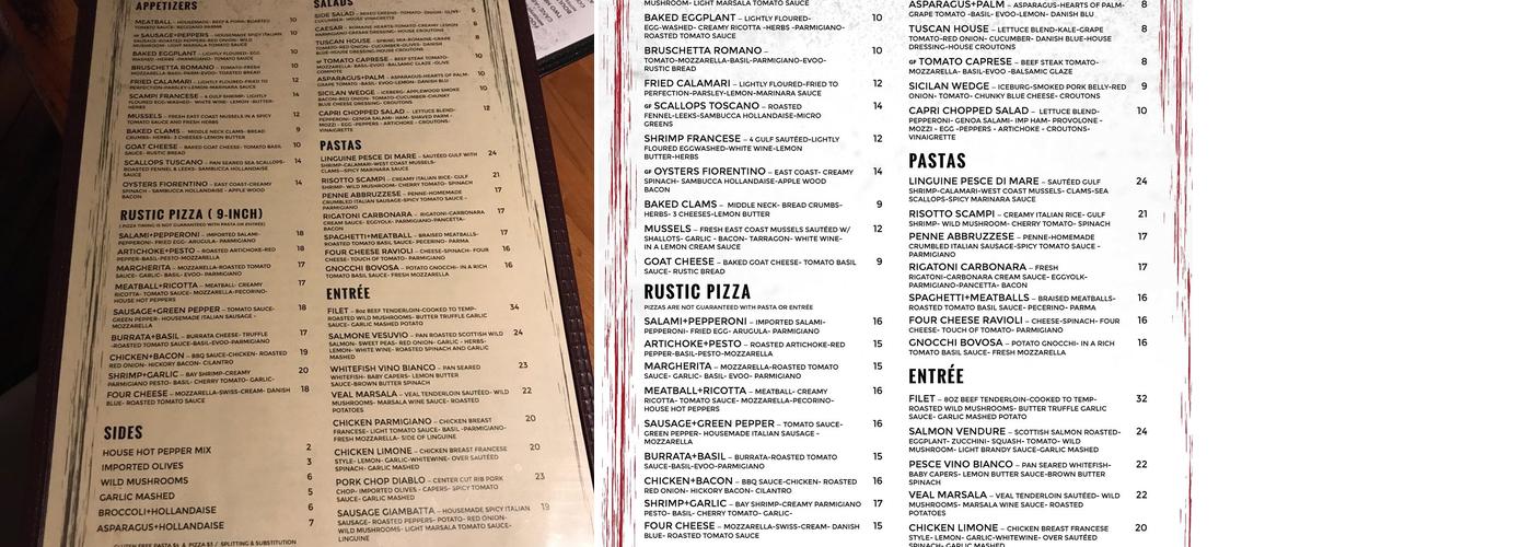 Tuscan Tavern Oswego Restaurant and Bar Menu