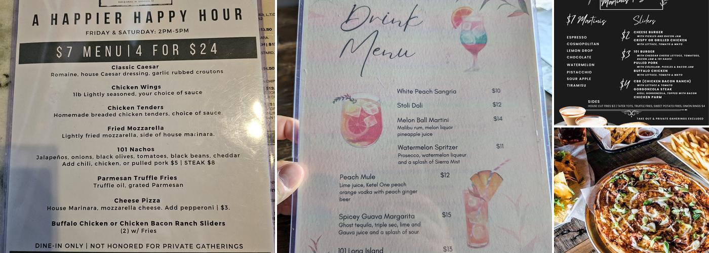 Bar 101 Menu