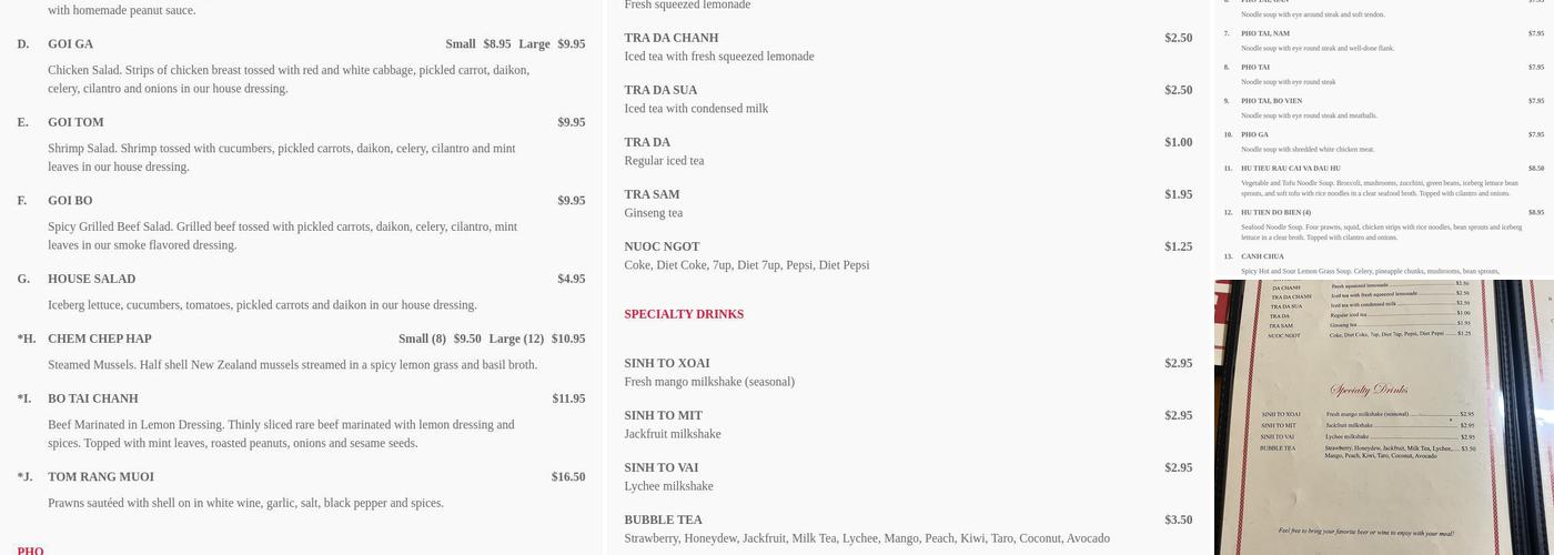 Minh Hai Menu