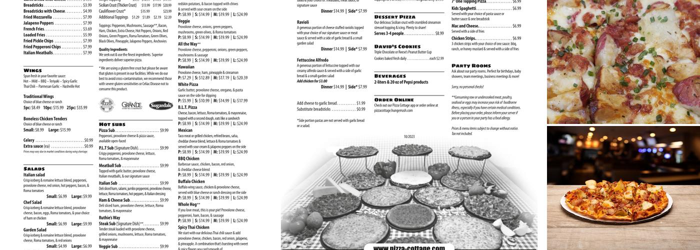 Pizza Cottage Menu