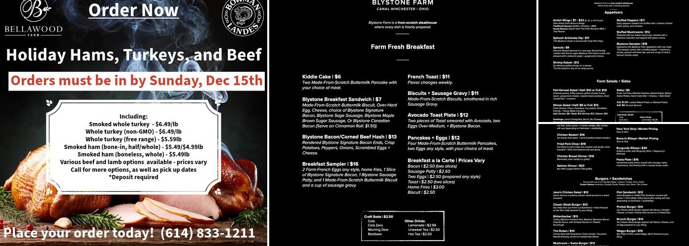 Blystone Farm Menu